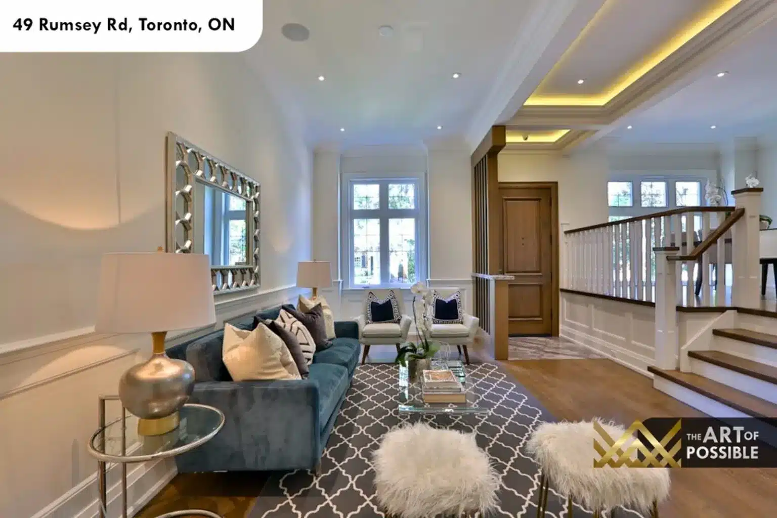 49 Rumsey Rd living room LED cove lighting tray ceiling staircase