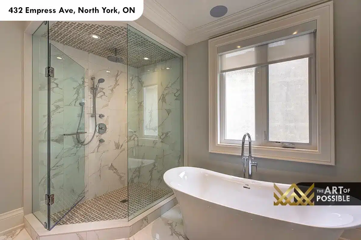 432 Empress Ave - primary ensuite with freestanding soaker tub and marble glass shower