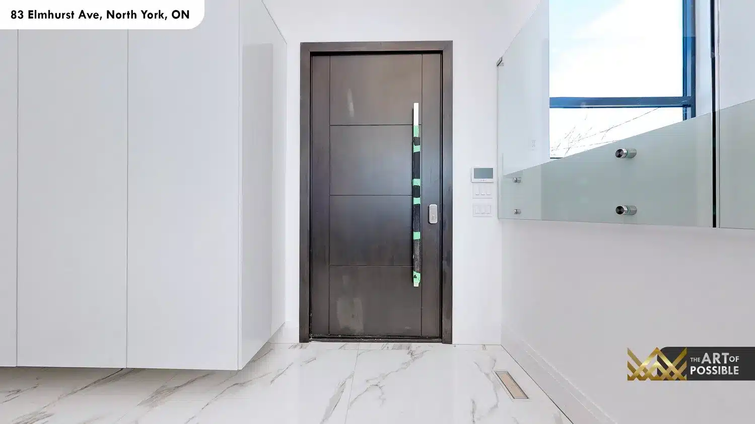 83 Elmhurst Ave North York front door black pivot LED strip foyer