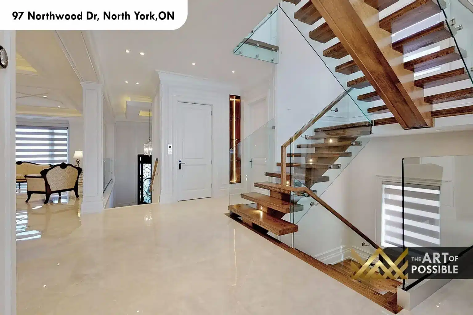 97 Northwood Dr staircase marble foyer elevator door walnut treads