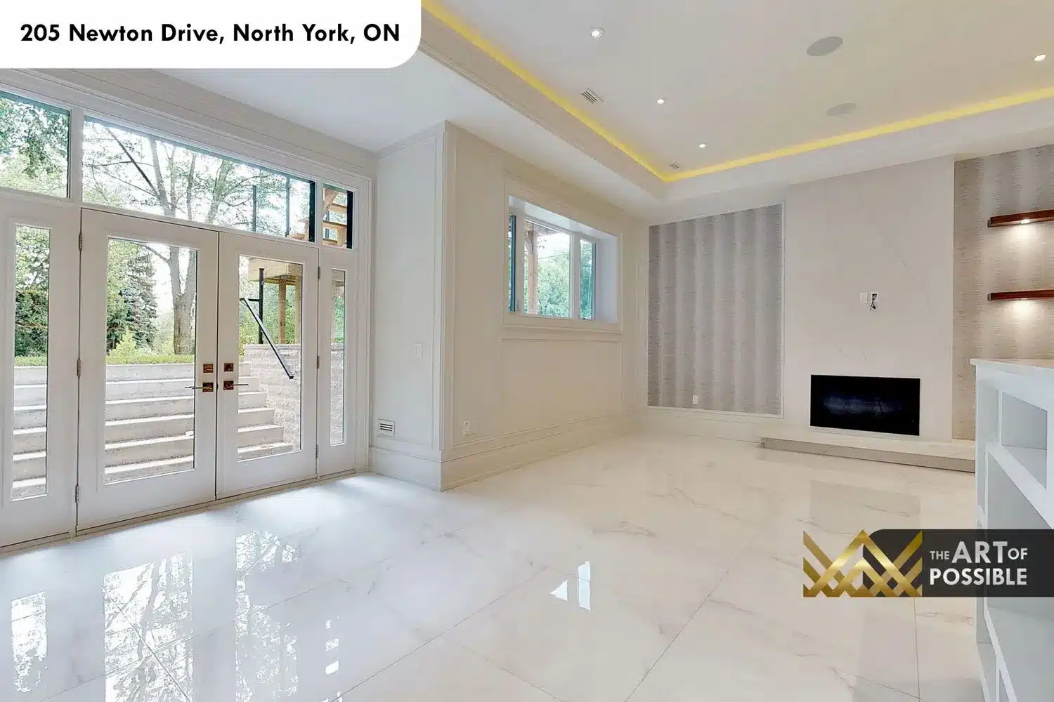 205 Newton Drive basement walkout French doors polished tile rec room