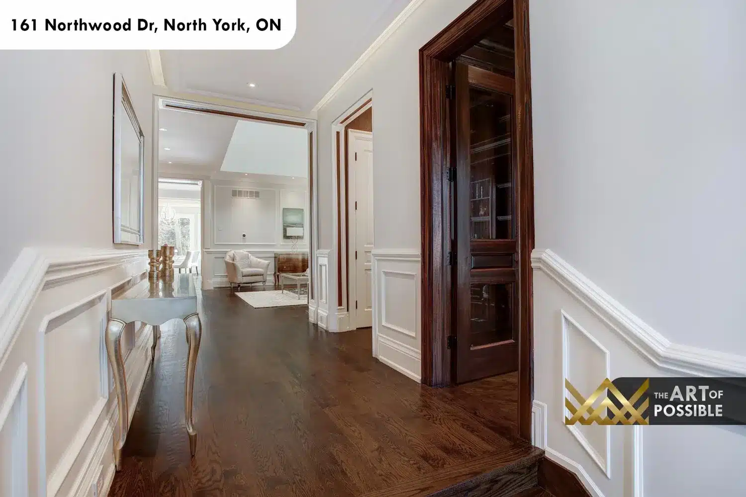 161 Northwood Dr North York foyer hallway wainscoting walnut glass cabinet