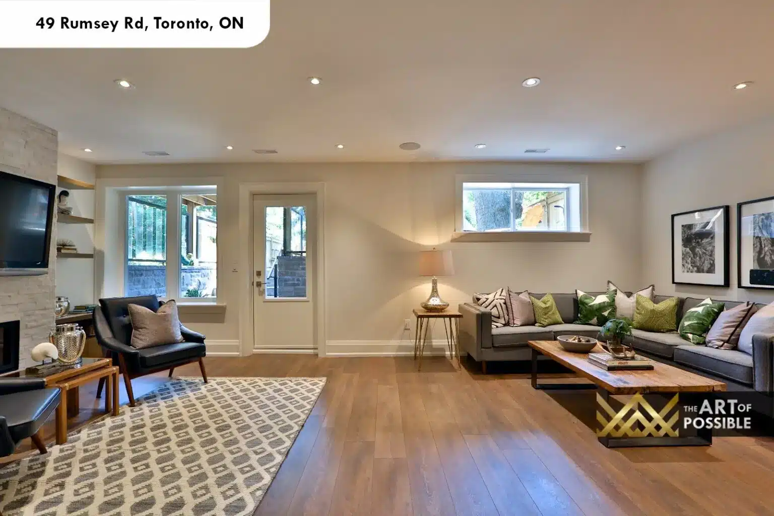 49 Rumsey Rd lower level walkout recreation room stone fireplace above grade windows