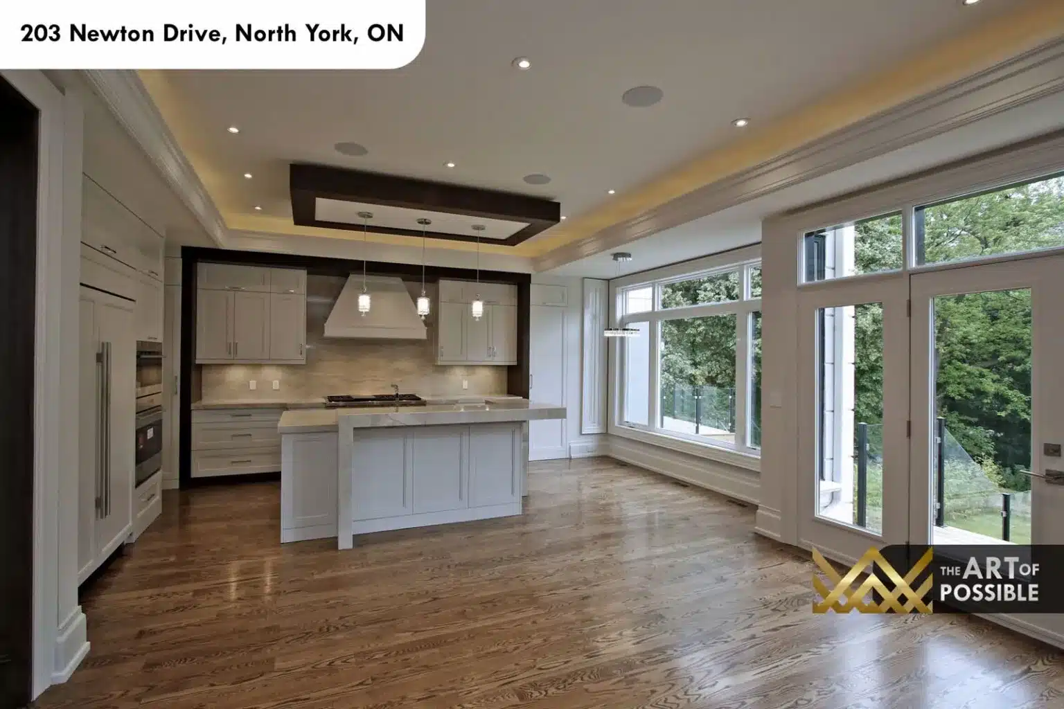 Close view of the Wolf six-burner rangetop and marble backsplash