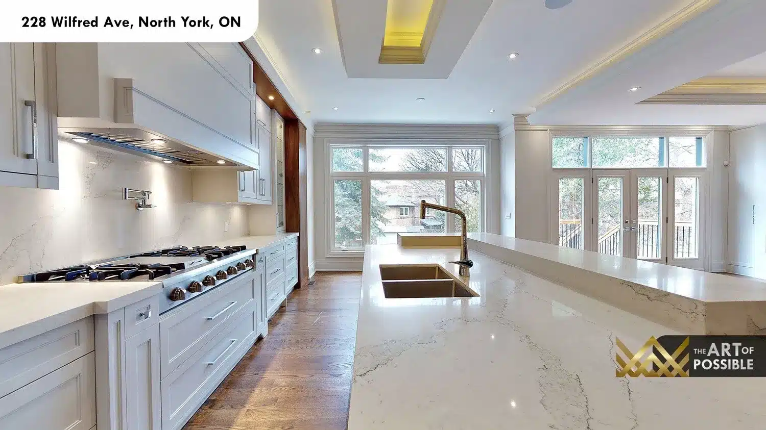 228 Wilfred Ave kitchen island gold sink faucet French doors family room