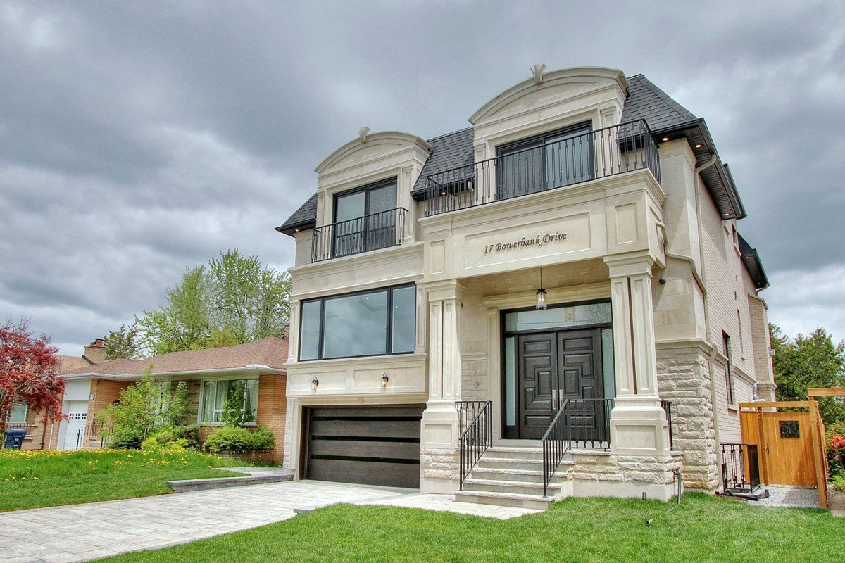 17 Bowerbank Dr, North York: Mansard Facade, Black-and-Gold Marble Kitchen and a Curved Walnut Staircase