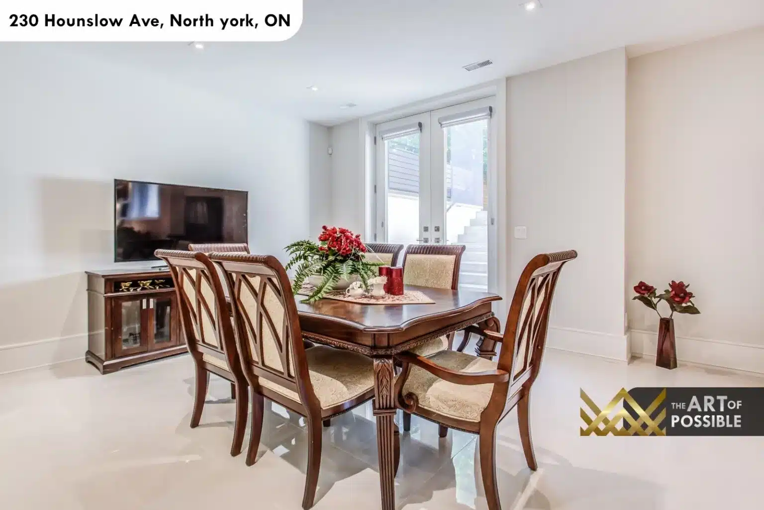 Lower level dining space with walkout access to backyard