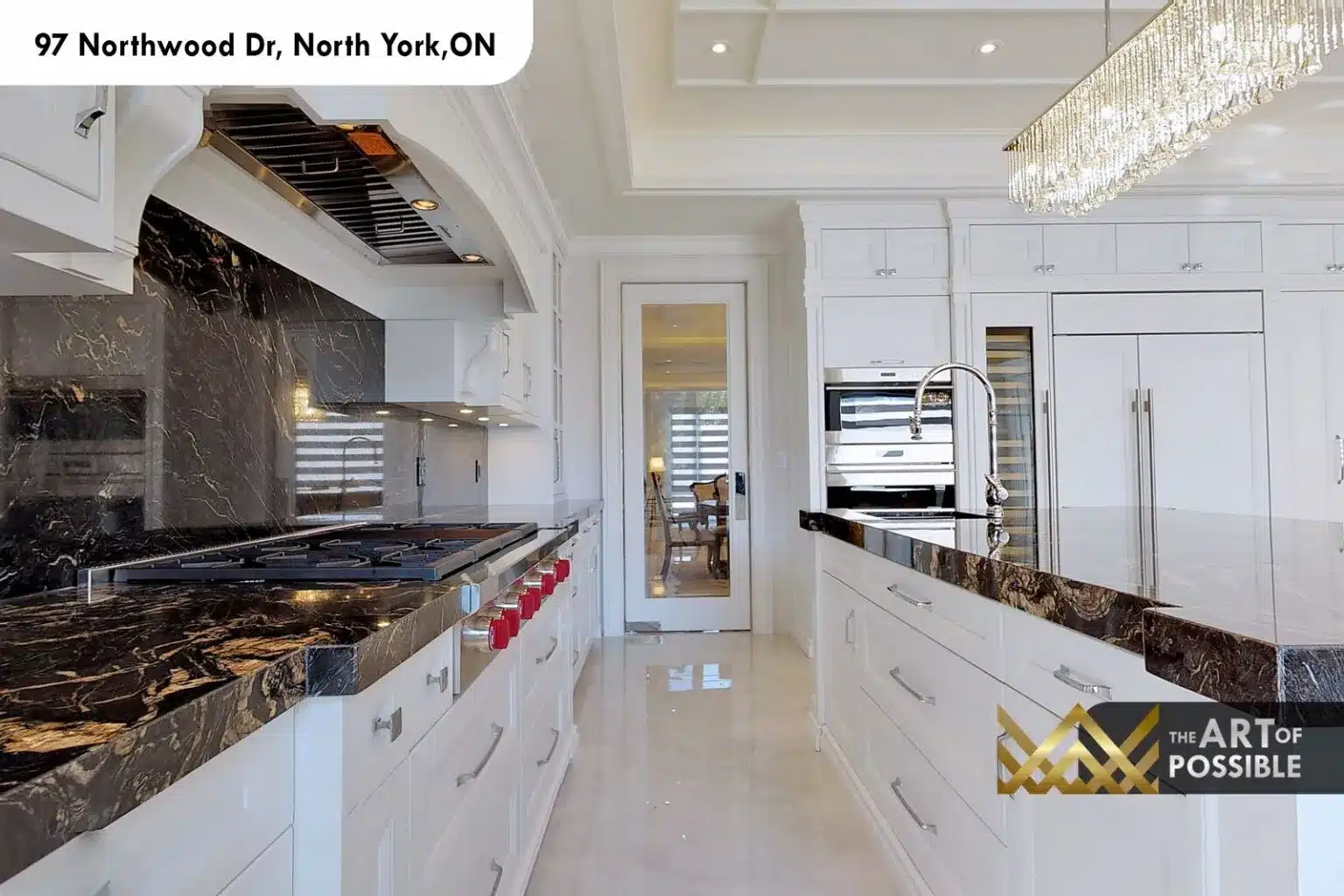 97 Northwood Dr kitchen gas range custom range hood stainless steel wall ovens crystal chandelier