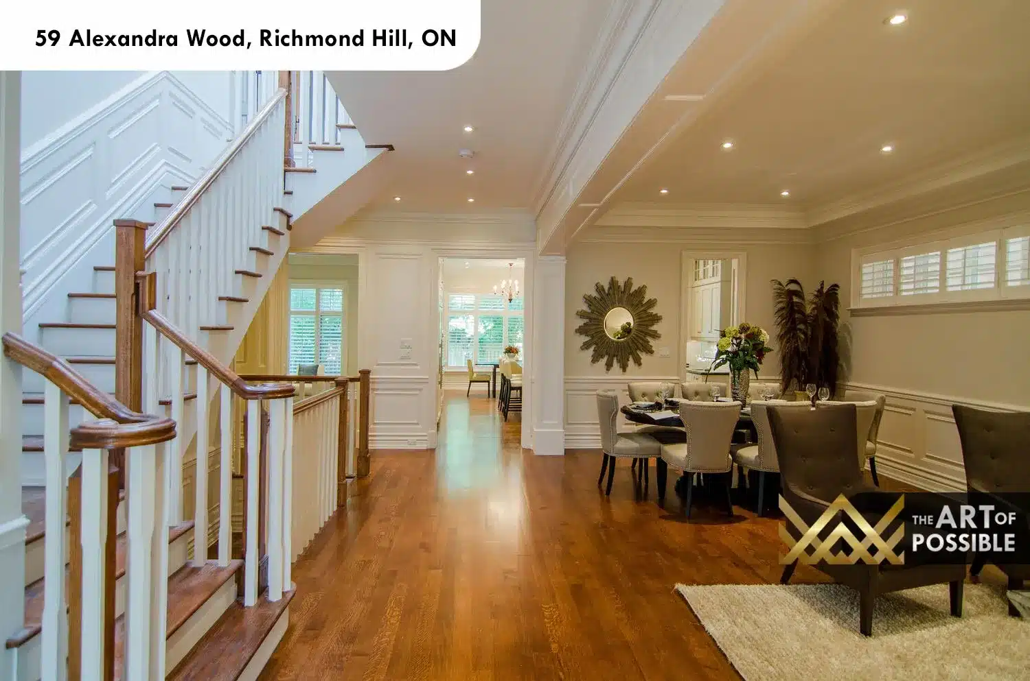 59 Alexandra Wood North York staircase dining room open plan hardwood floors