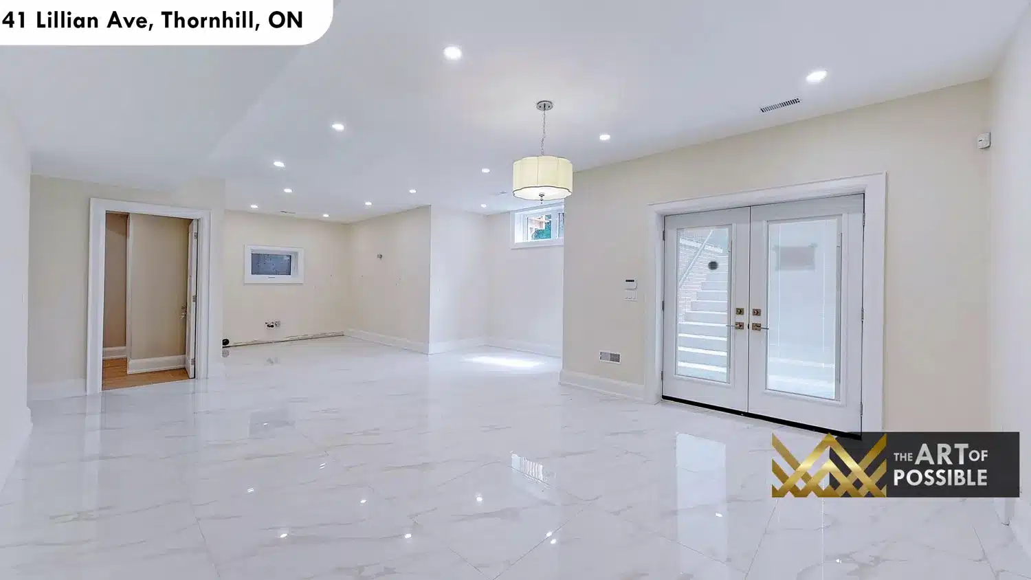 41 Lillian Ave Thornhill walkout basement recreation room marble tile floors french doors