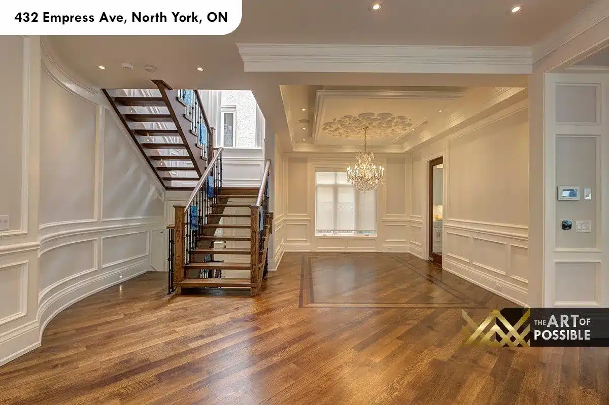 432 Empress Ave - dining room with tray ceiling, wainscoting and hardwood inlay floor