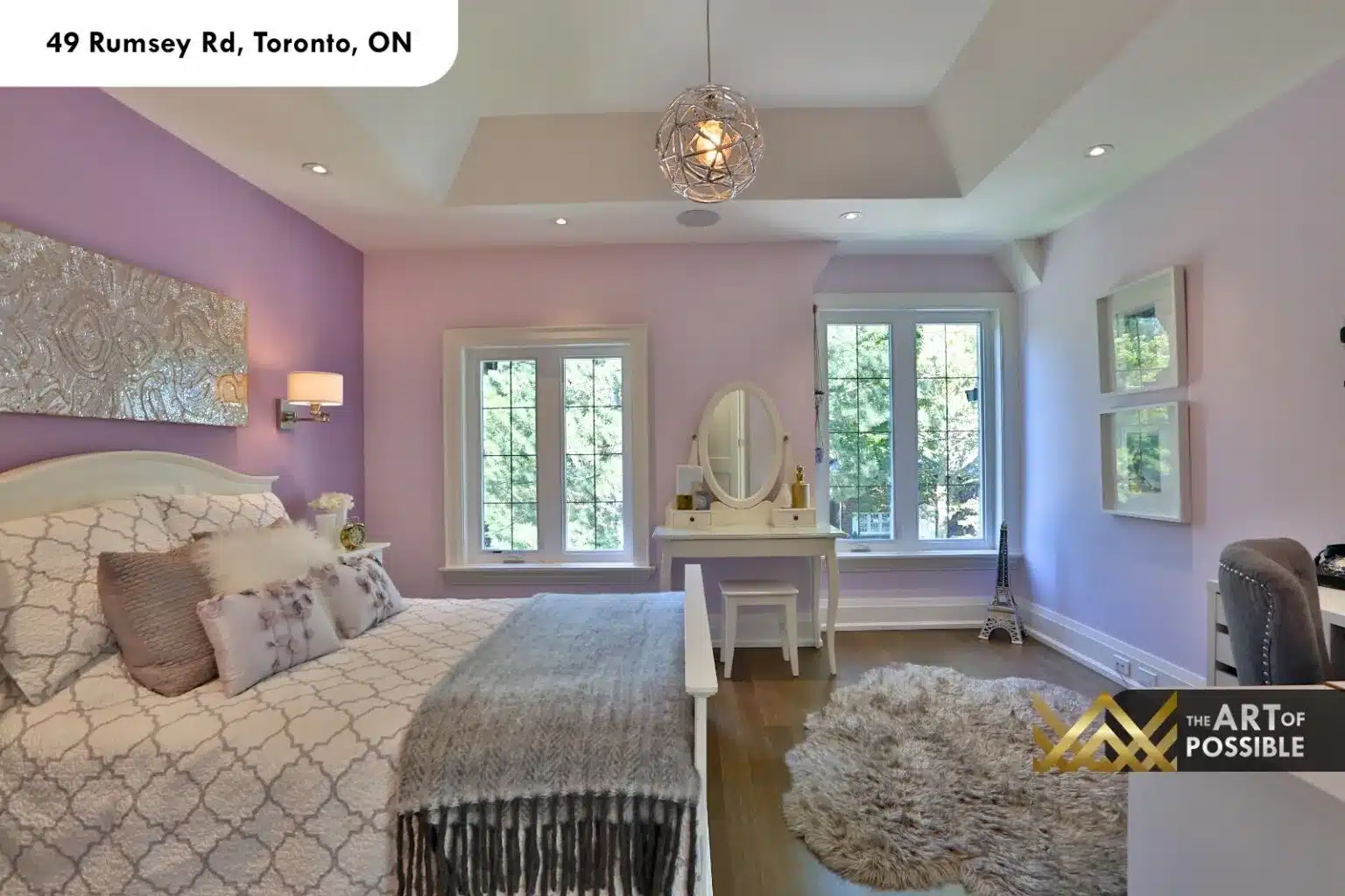 49 Rumsey Rd secondary bedroom tray ceiling pendant chandelier casement windows