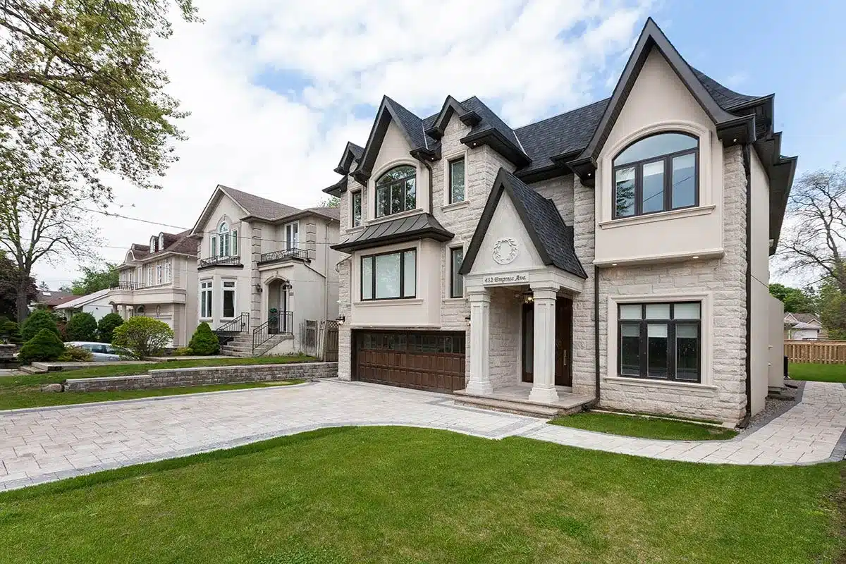 432 Empress Ave, North York: Stone Tudor Facade, Sculpted Plaster Dining Ceiling and a Two-Storey Living Room with Marble Fireplace