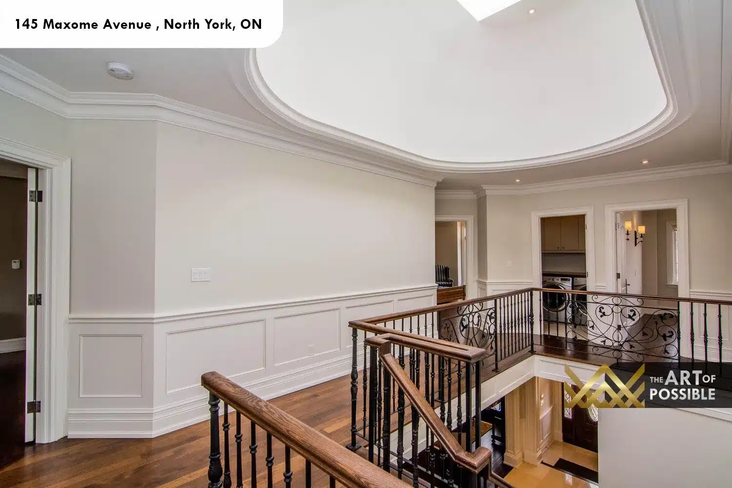 145 Maxome Avenue upper landing oval skylight dome second floor laundry wainscotting