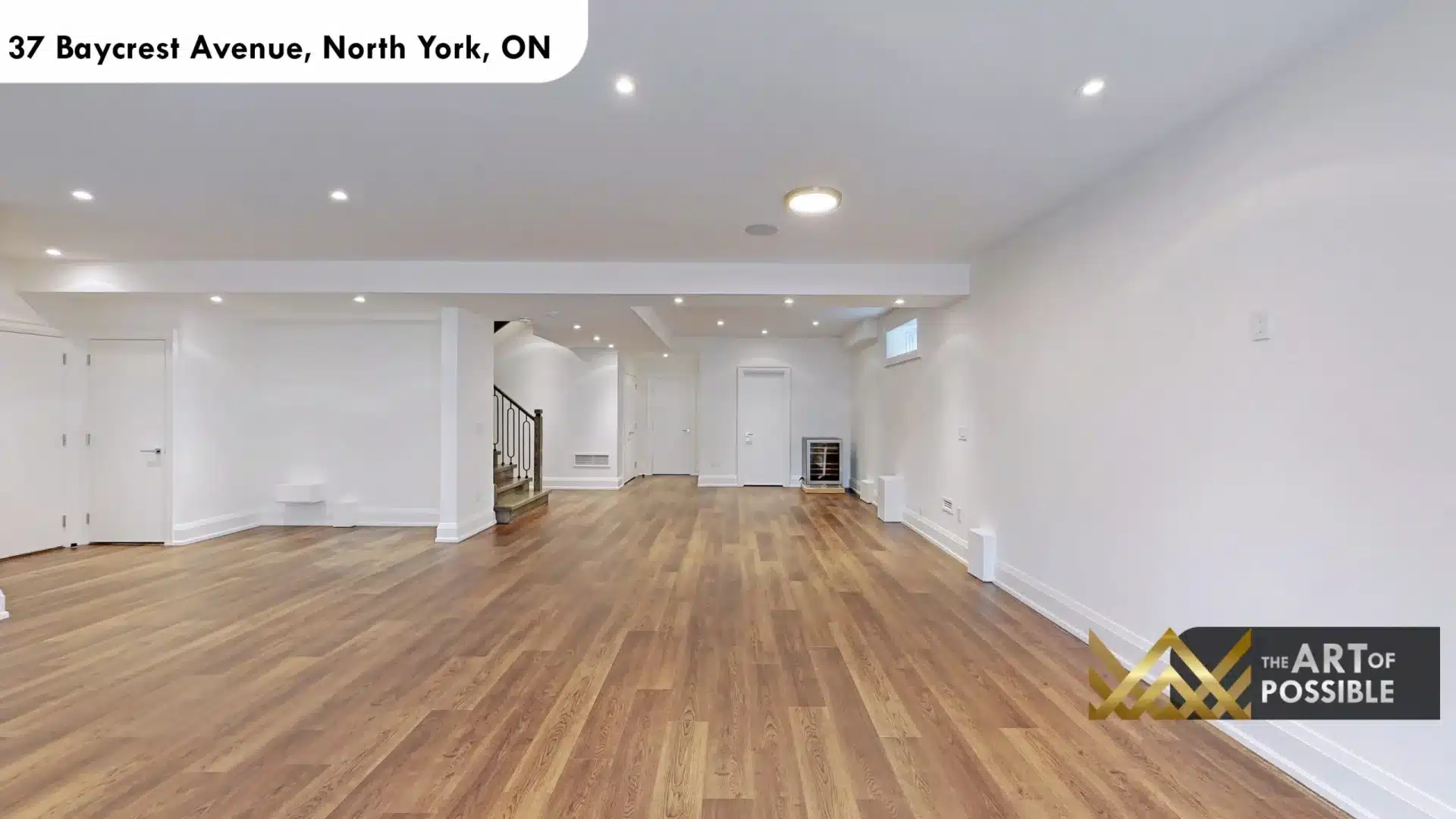 37 Baycrest Ave basement rec room open plan hardwood wine cooler multiple rooms staircase visible