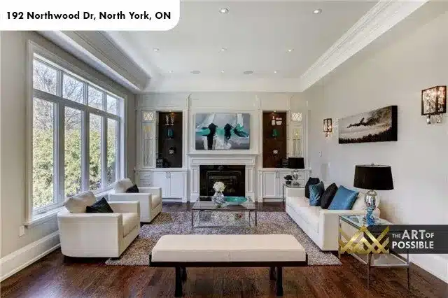 Formal living room with built-in cabinetry and fireplace, 192 Northwood Dr