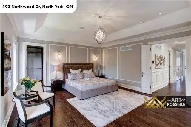 Primary bedroom with tray ceiling and walk-in closet, 192 Northwood Dr
