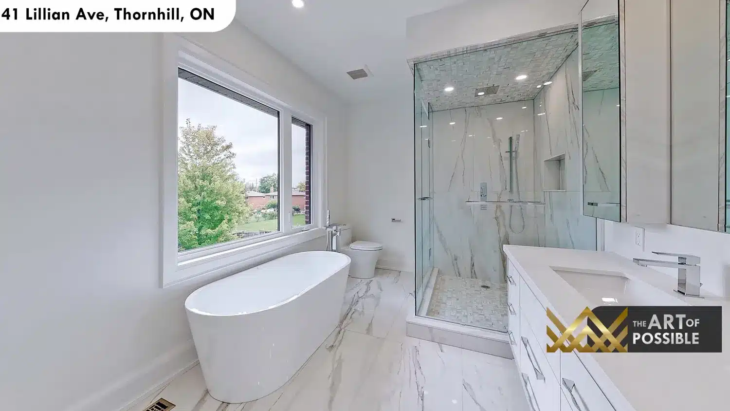 41 Lillian Ave Thornhill primary ensuite marble slab shower freestanding soaker tub double vanity