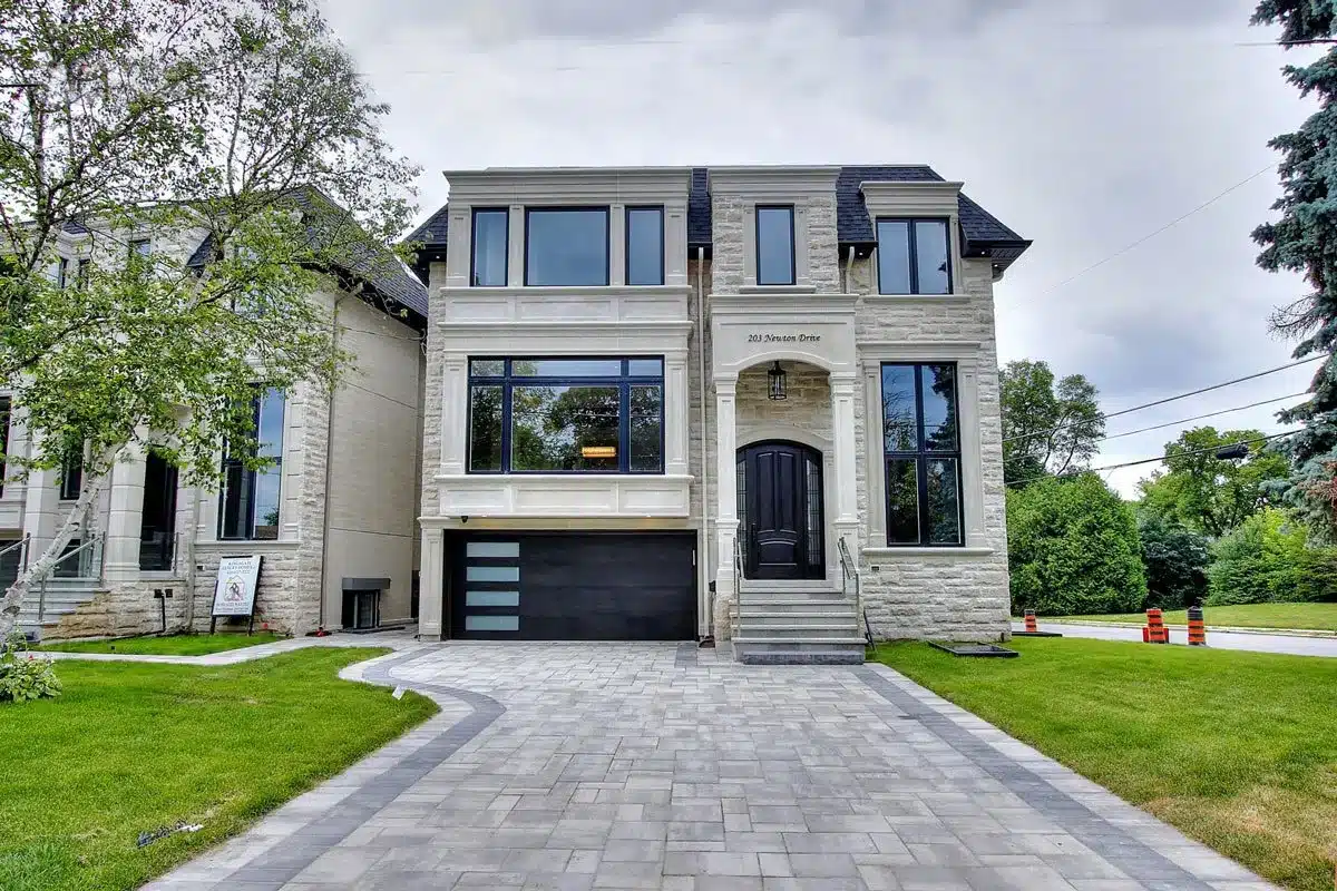 203 Newton Dr, North York: Carved Limestone, an Open-Tread Oak Staircase and a Calacatta Marble Spa Ensuite