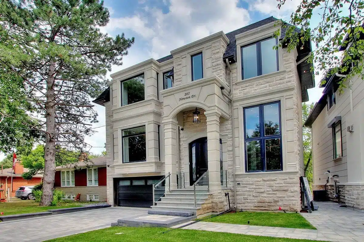 205 Newton Dr, North York: Walnut Beam Ceilings, a Marble-Waterfall Kitchen and a Skylit Three-Storey Staircase