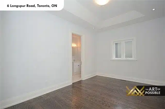 Third secondary bedroom with tray ceiling and ensuite access at 6 Longspur Rd Toronto