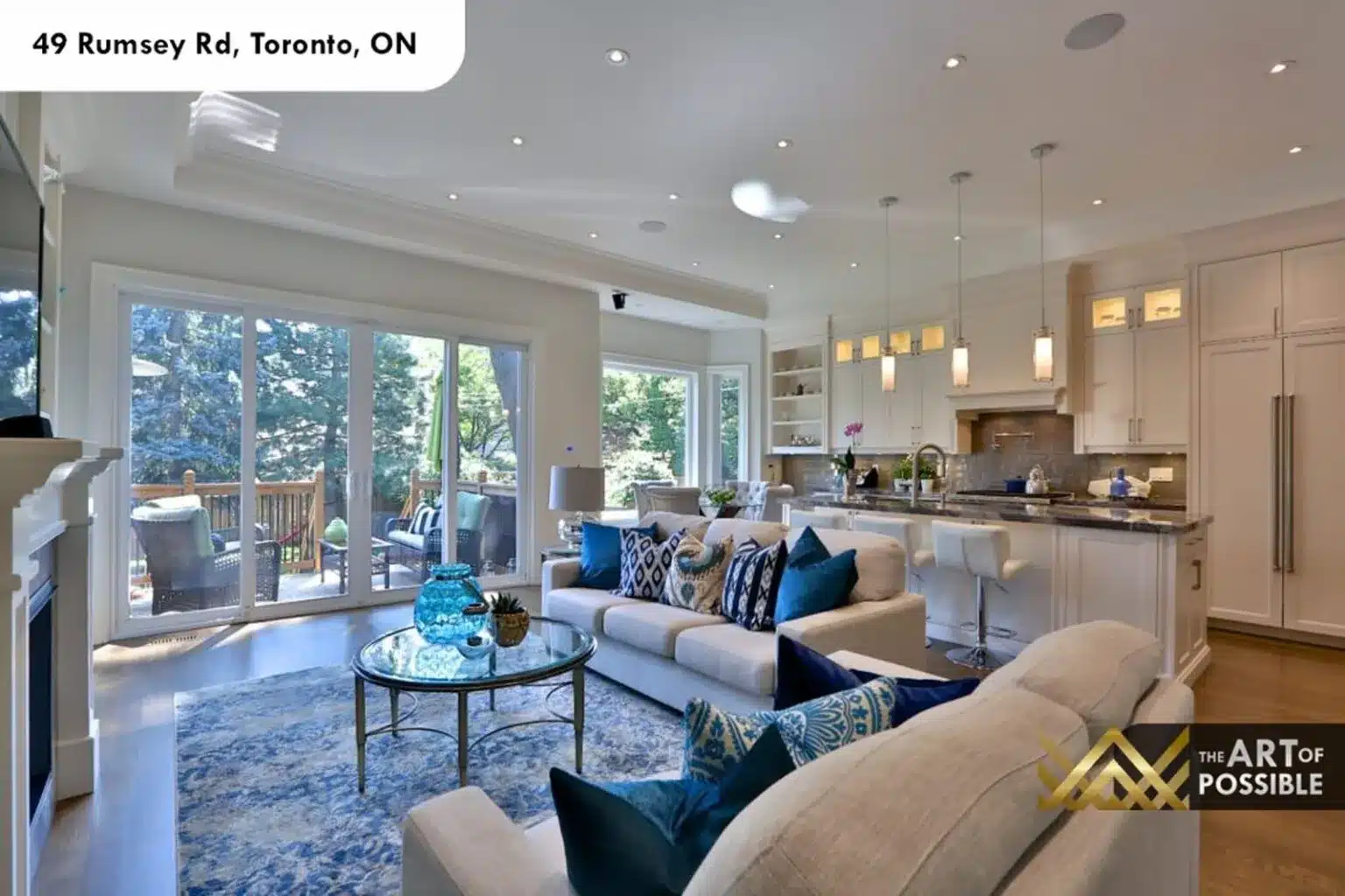 49 Rumsey Rd family room sliding glass doors rear deck open concept