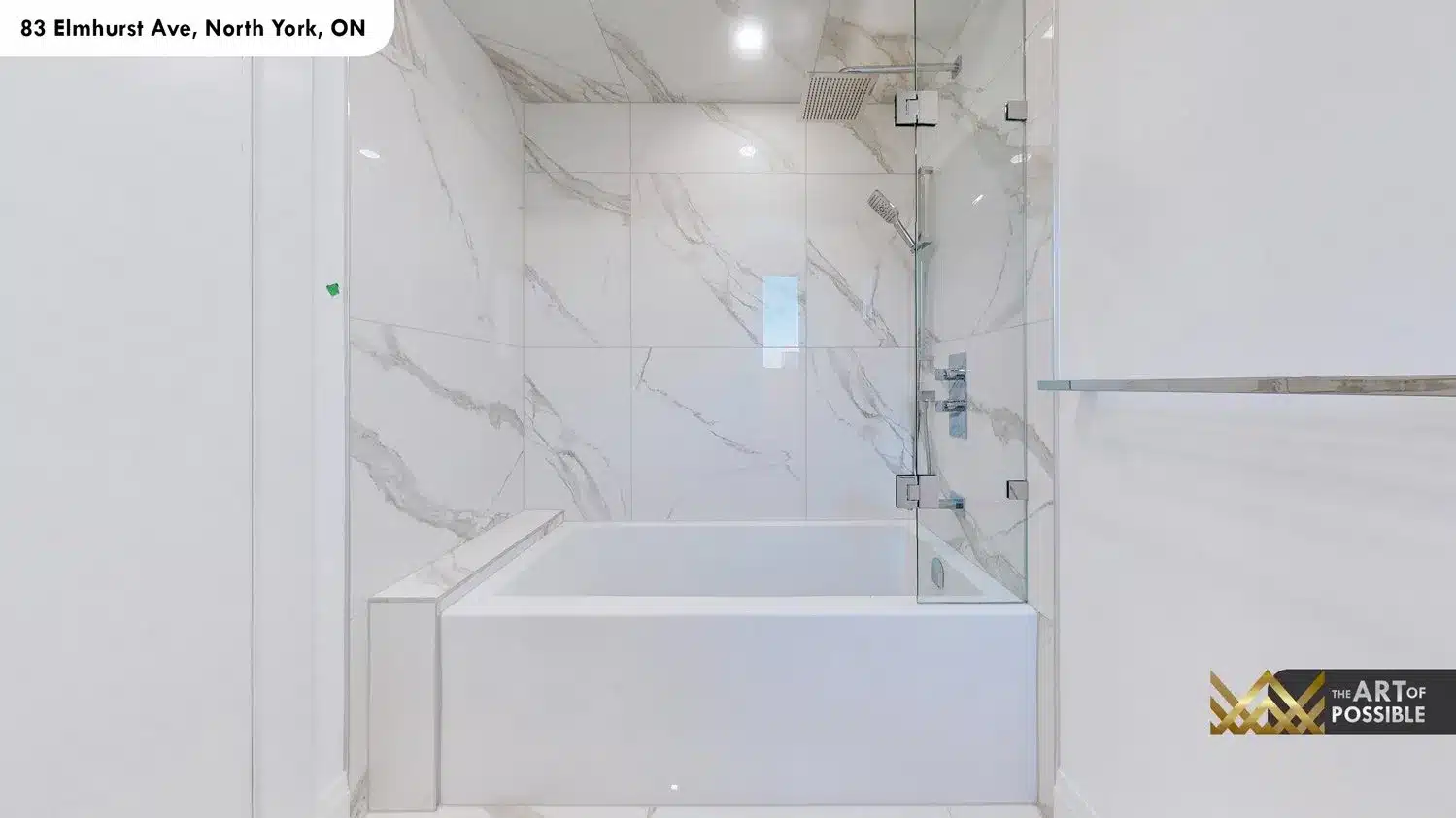 83 Elmhurst Ave North York secondary ensuite tub shower combo marble rain head
