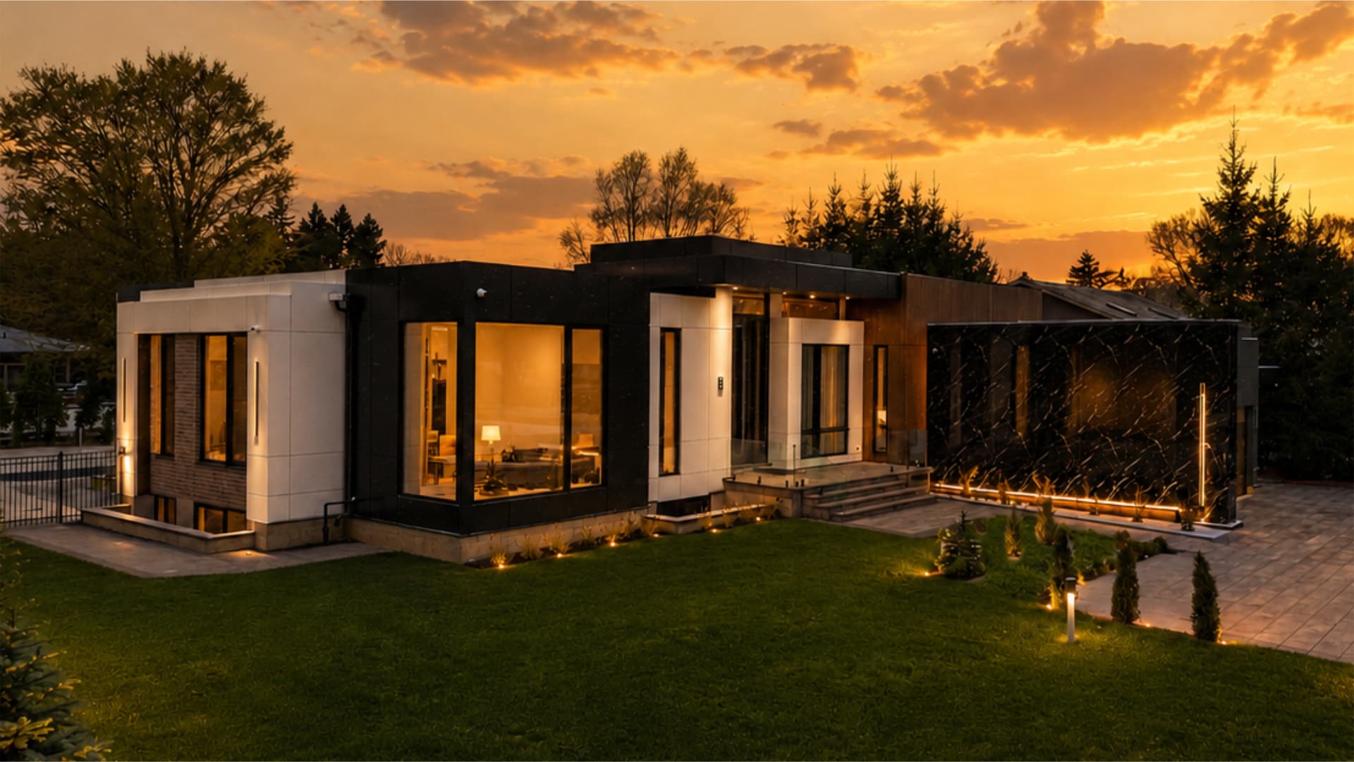 27 Farr Ave, East Gwillimbury: Black Marble Facade, Skylit Office and a Book-Matched Marble Spa Ensuite in a Single-Storey Custom Build