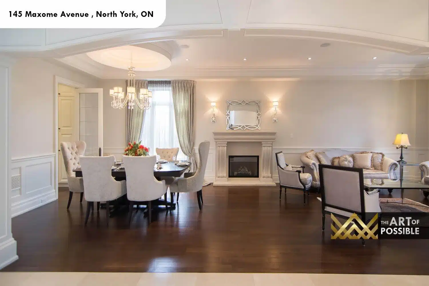 145 Maxome Avenue open dining family room arc ceiling dark hardwood staircase