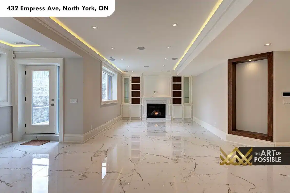 432 Empress Ave - basement rec room with marble tile floors and LED tray ceiling