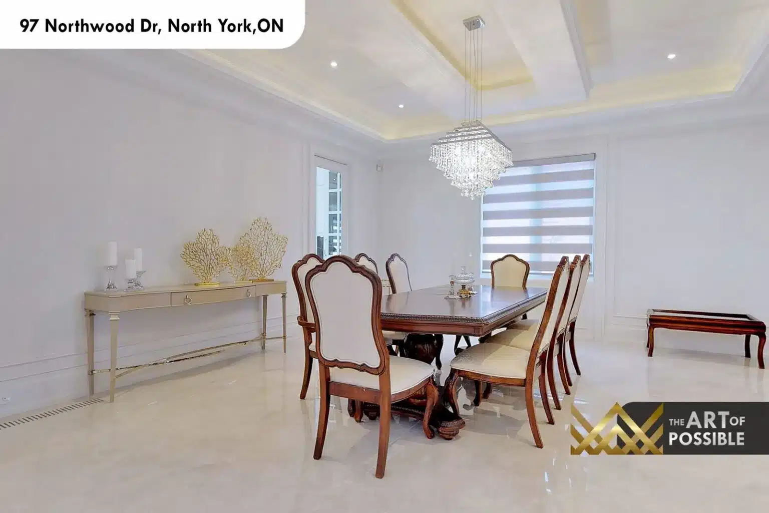 97 Northwood Dr dining room crystal chandelier marble floors LED cove ceiling