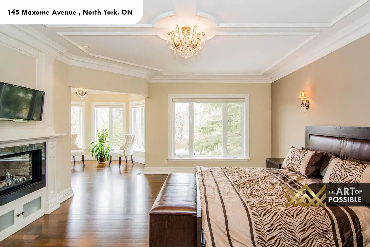 145 Maxome Avenue primary suite sitting bay rounded bay window garden views fireplace