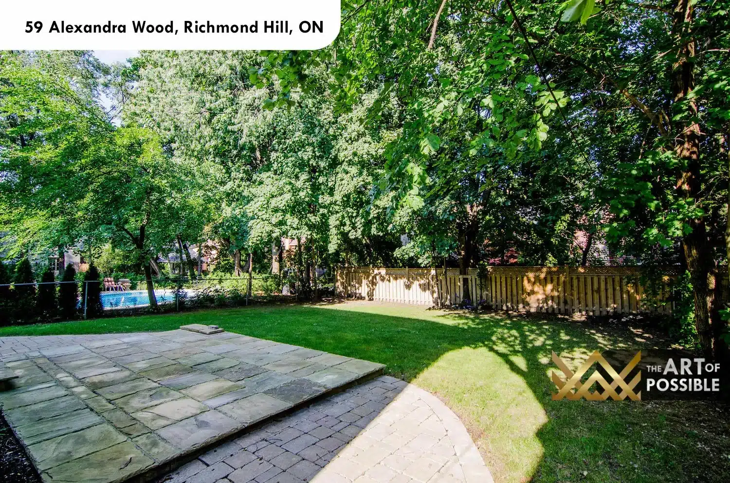 59 Alexandra Wood North York backyard stone paver patio lawn trees