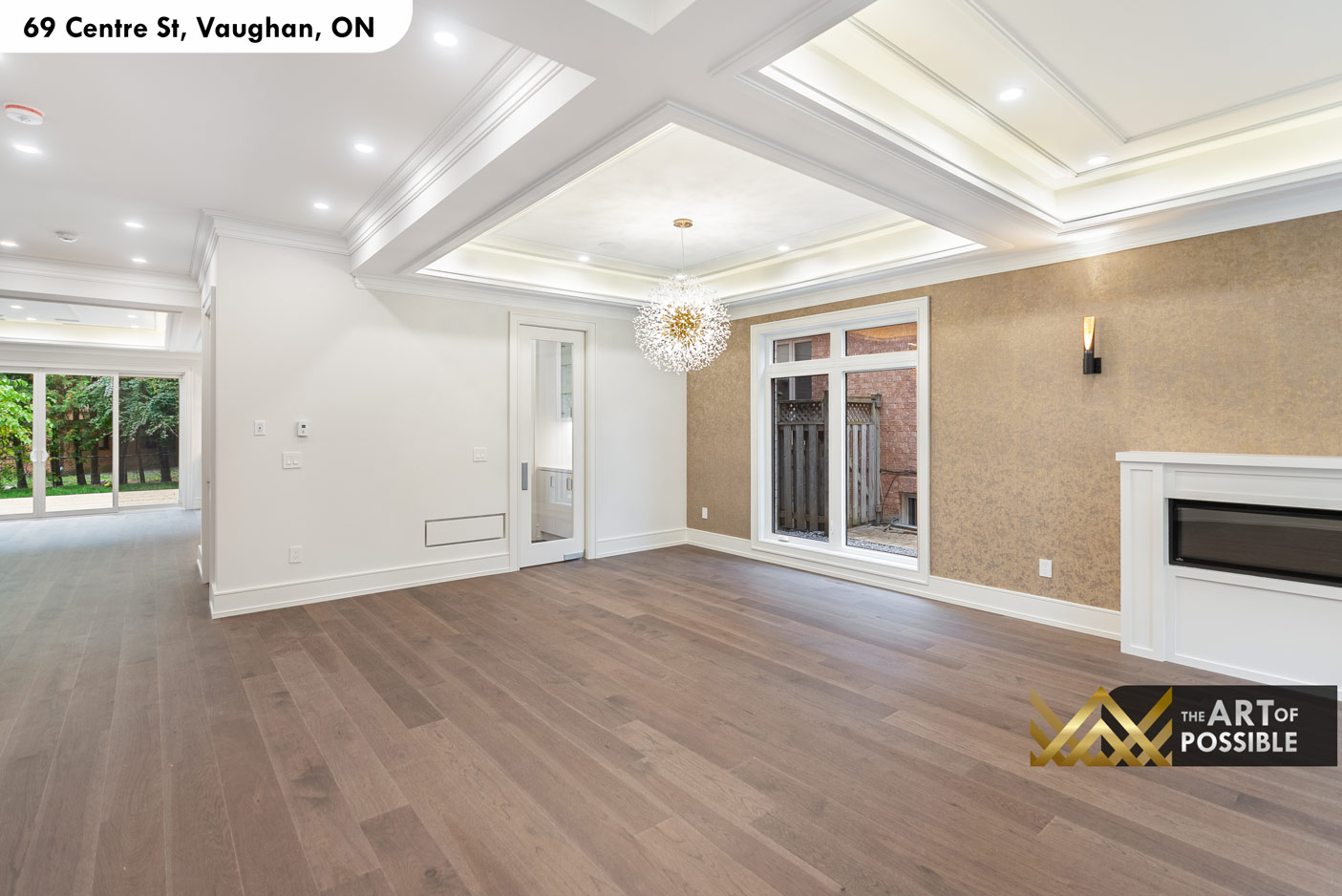 Main floor overview showing staircase, living area and family room connection