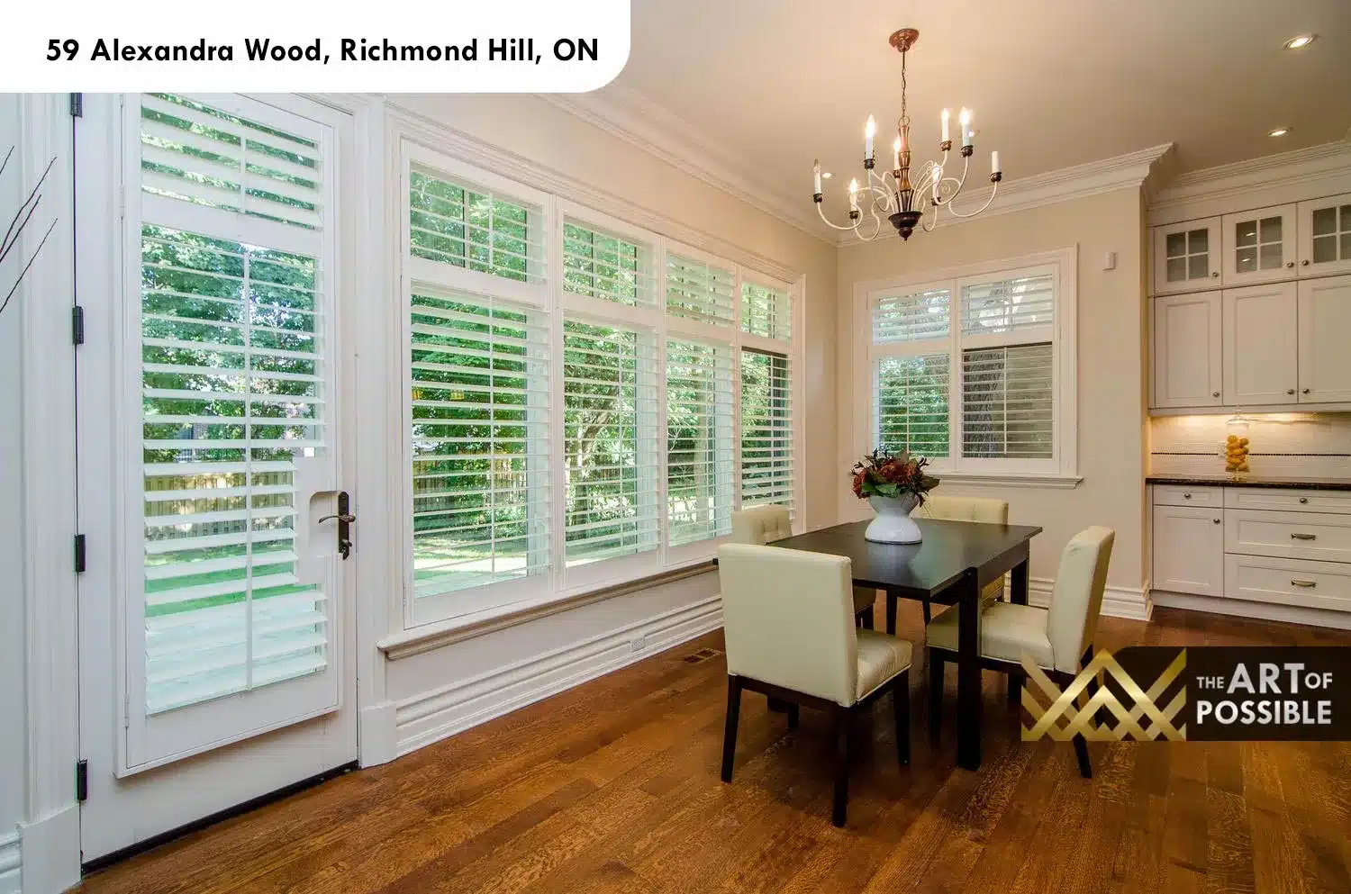 59 Alexandra Wood North York breakfast room French doors plantation shutters garden view