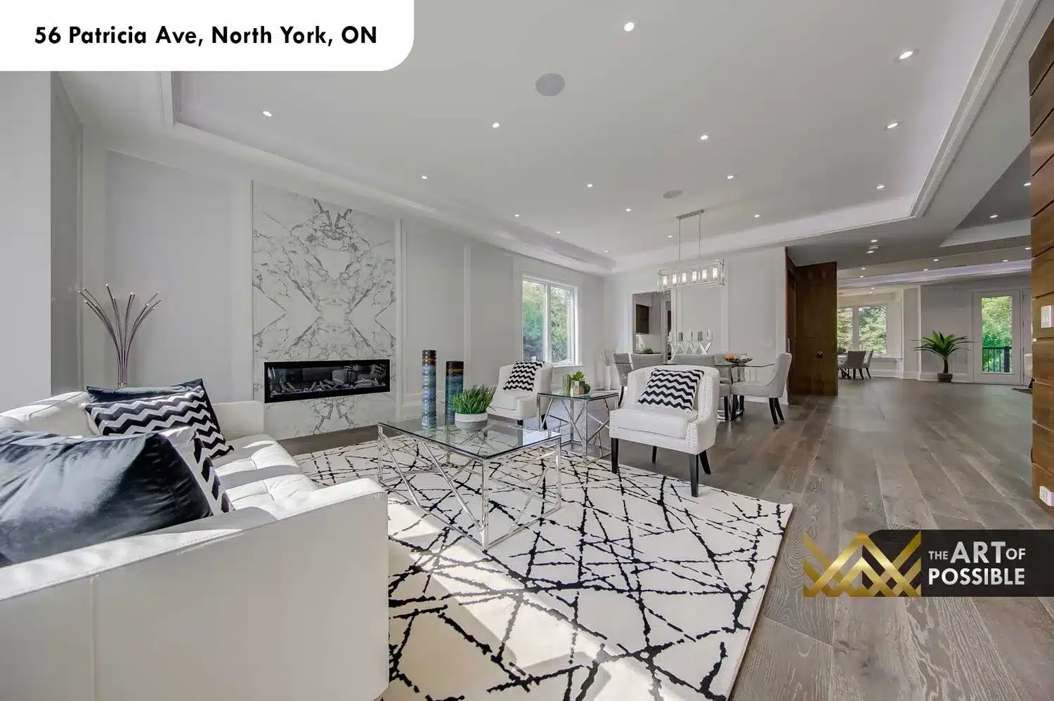 Open-concept living and dining at 56 Patricia Ave